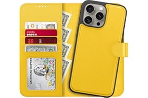 LUMARKE Designed for iPhone 13 Pro Max Wallet Case - Detachable Flip Folio Cover - RFID Blocking 4 Card Slots Holder - Premium Leather Magnetic Kickstand - Protective Phone Case 6.7", Yellow