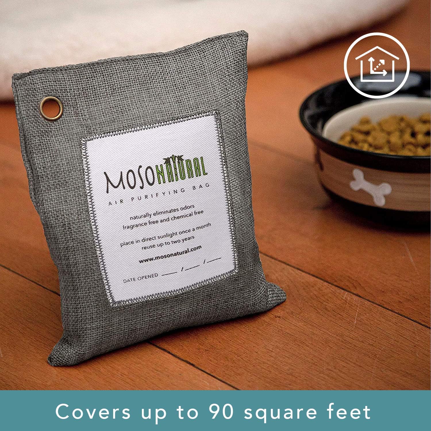 MOSO NATURAL: The Original Air Purifying Bag. for Cars, Closets, Bathrooms, Pet Areas. an Unscented, Chemical-Free Odor Eliminator. 200g 3 Pack (Charcoal): Kitchen & Dining