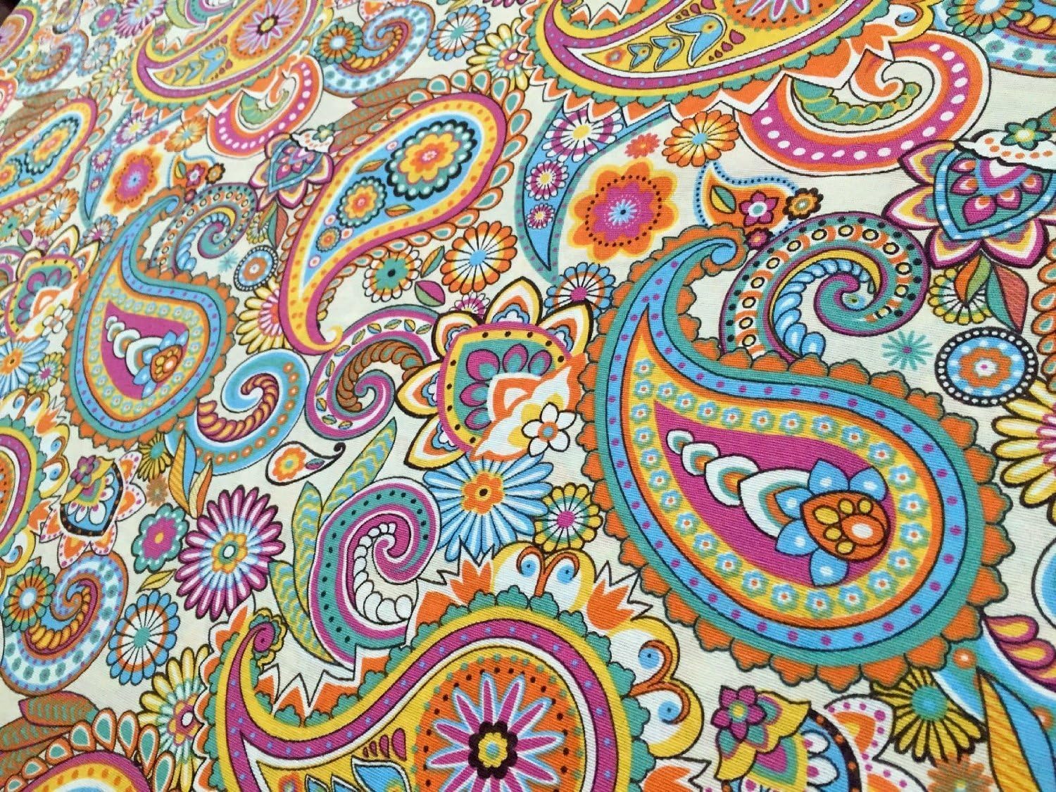 HomeBuy PINK CREAM PAISLEY Upholstery Curtain Cotton Fabric Material