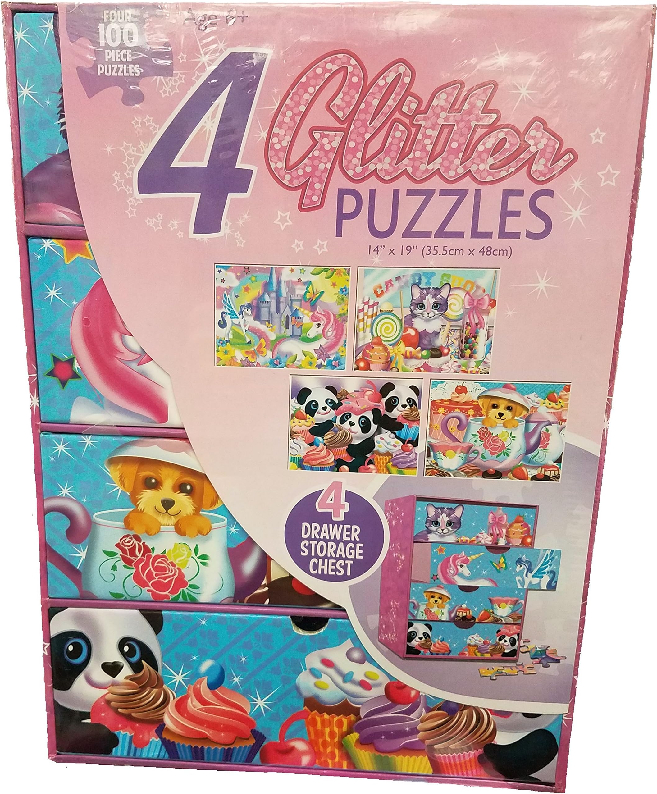4 Glitter Puzzles with 4 drawer storage chest