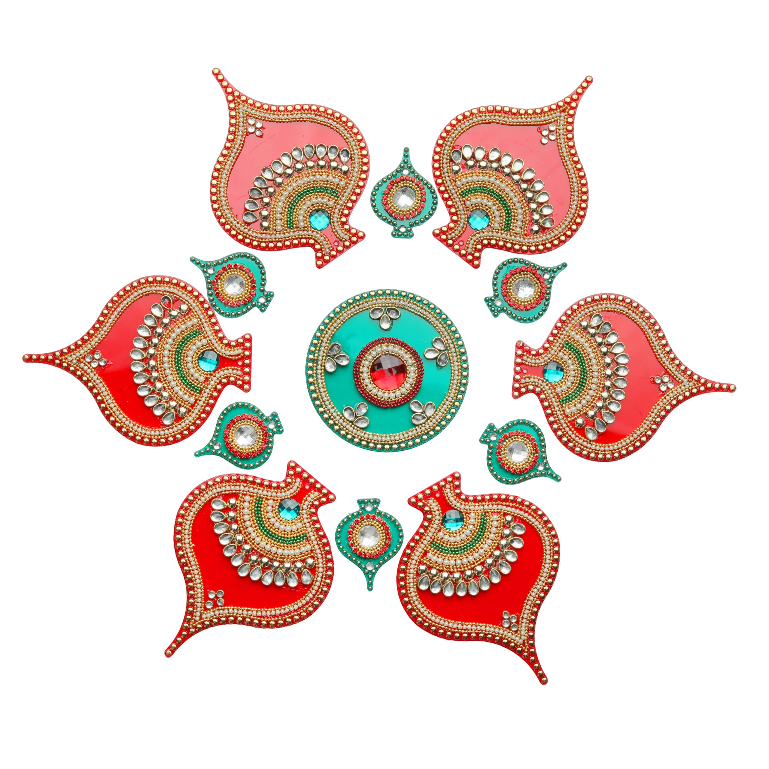 Designer Floor Rangoli Flower reusable Rangoli Acrylic Rangoli Home Decor Gift for Home Interior Floor Decoration Indian Traditional decor Decorations and gifting(Size:-13")(Red and Green)