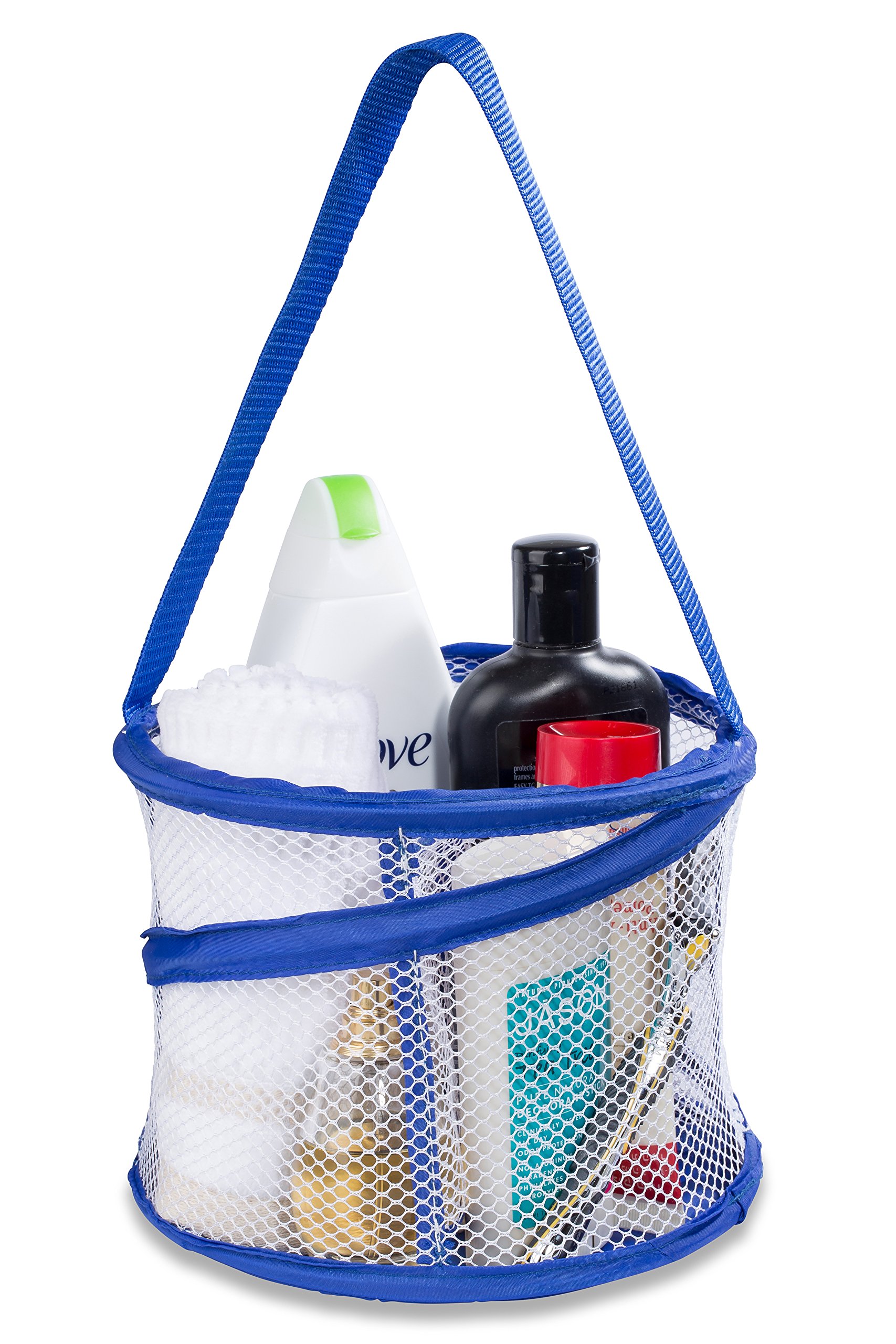 Handy Laundry Foldable Shower Caddy - Collapsible, Portable, Drainage Hole, Carry Handle, Large Compartments. Great Organizer for Camp, Travel, Gym, and Dorm (Blue)