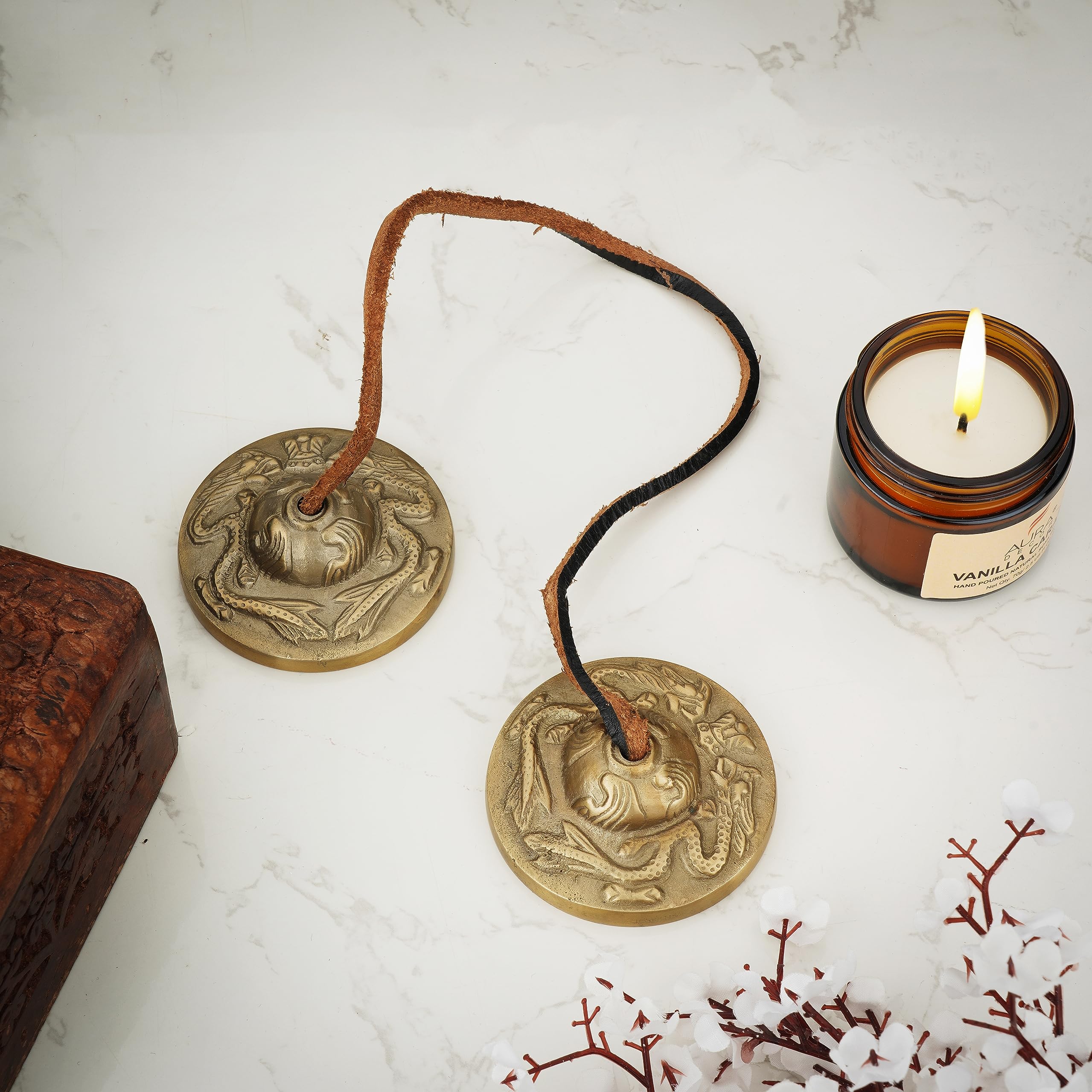 Ajuny Tibetan Tingsha Cymbals Bells Buddhist Meditation Yoga Bell Embossed With Dragons Manjira Musical Instrument Spiritual Gift