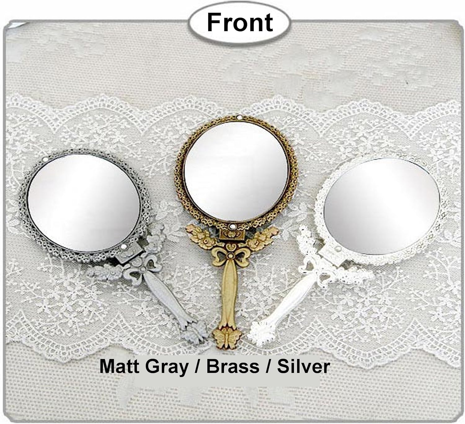Butterfly Designed Double Sided Magnification Hand Held Makeup Metal Mirror Folding Handle Stand Travel Mirror (Large, Silver): Home & Kitchen