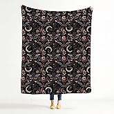 BUJSP Gothic Moon Moth Floral Blanket, Mystical Witchy Celestial Butterfly Wildflower Throw Blanket for Home Living Room Bedroom Couch Bed Decor, Dark Cottagecore Decor, 50x60 Inches
