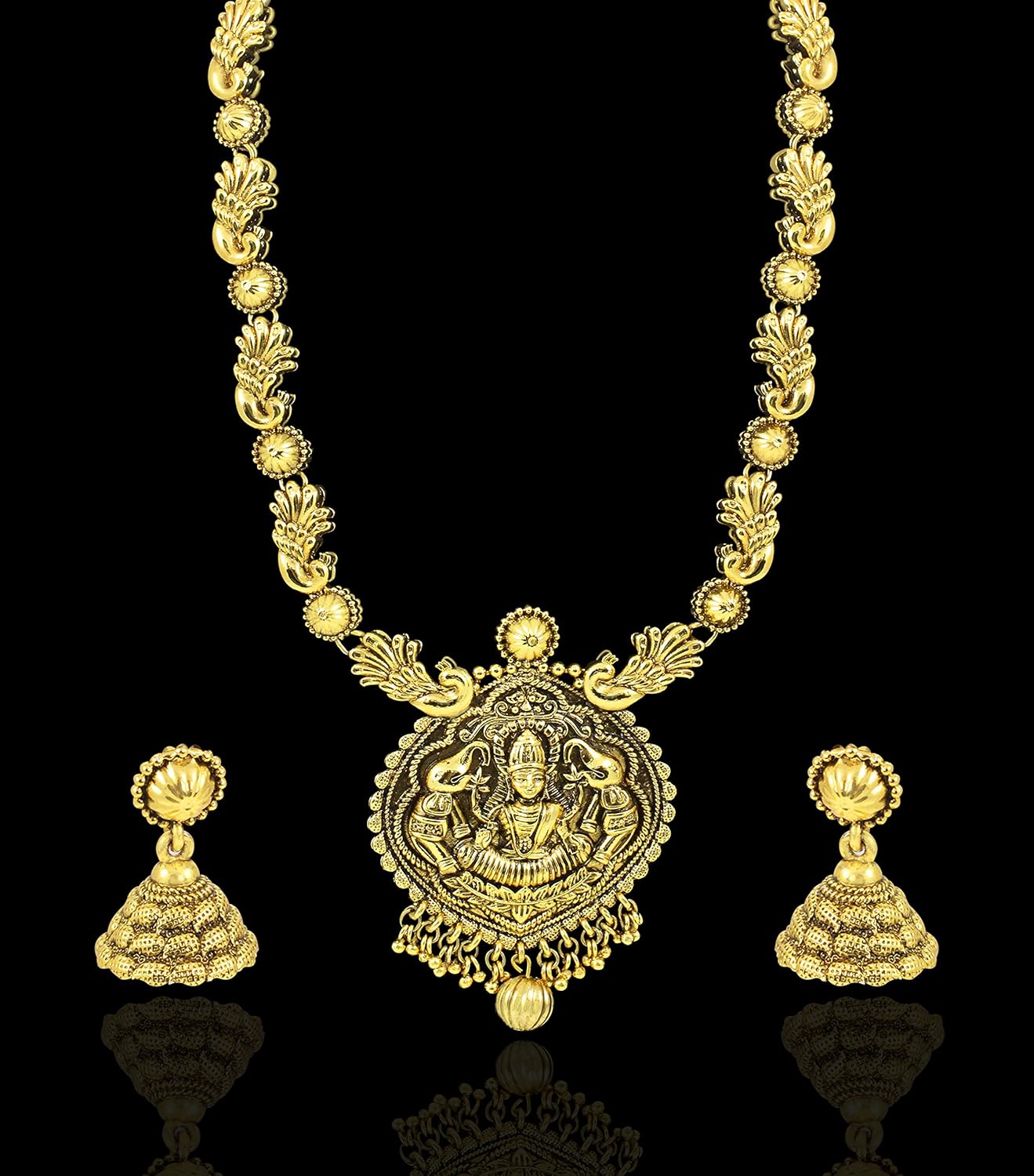 zaveri pearls goddess shilp shastra haram antique necklace set-zpfk4128