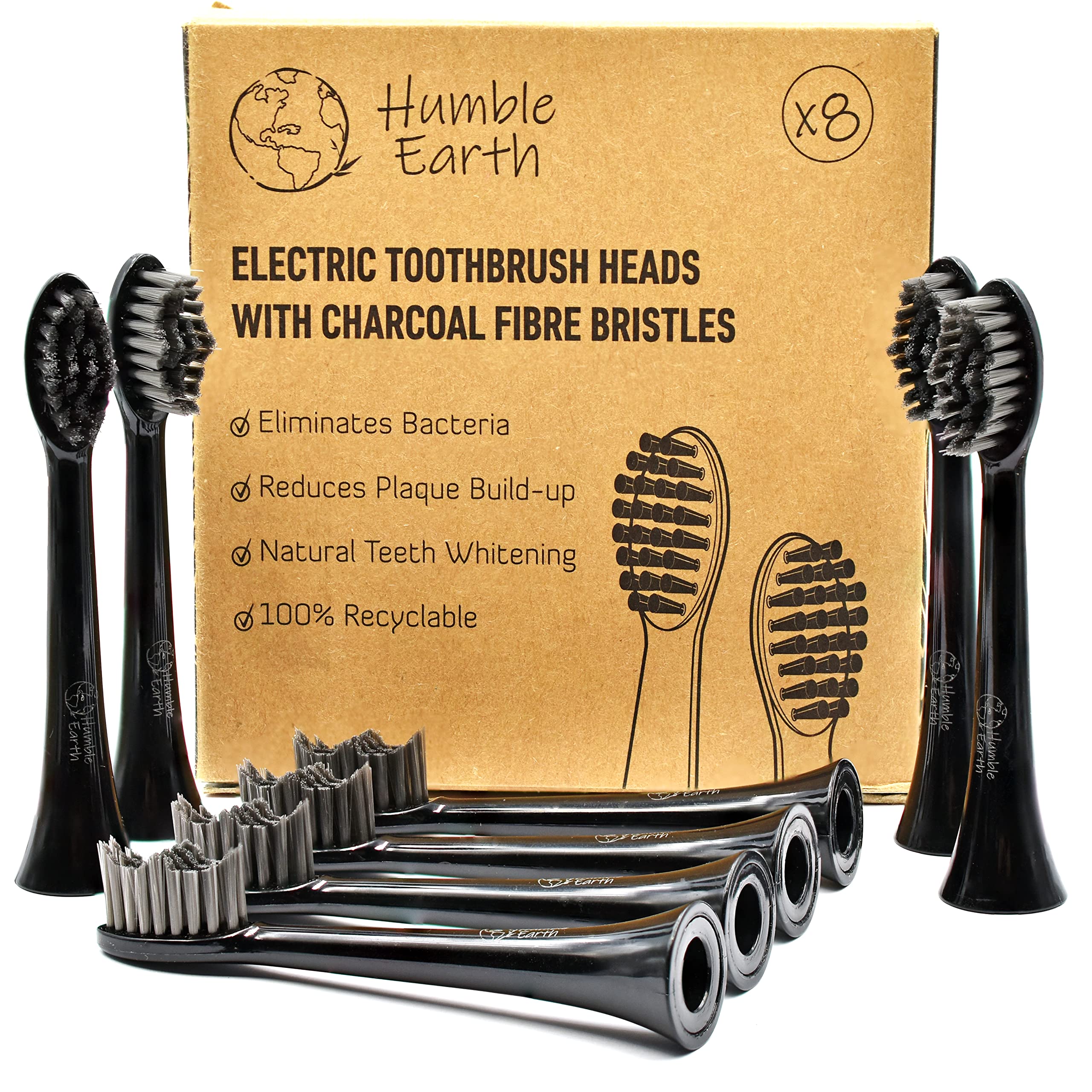 Humble Earth Recyclable Toothbrush Heads Compatible with Philips Electric Toothbrush, Charcoal Bristles