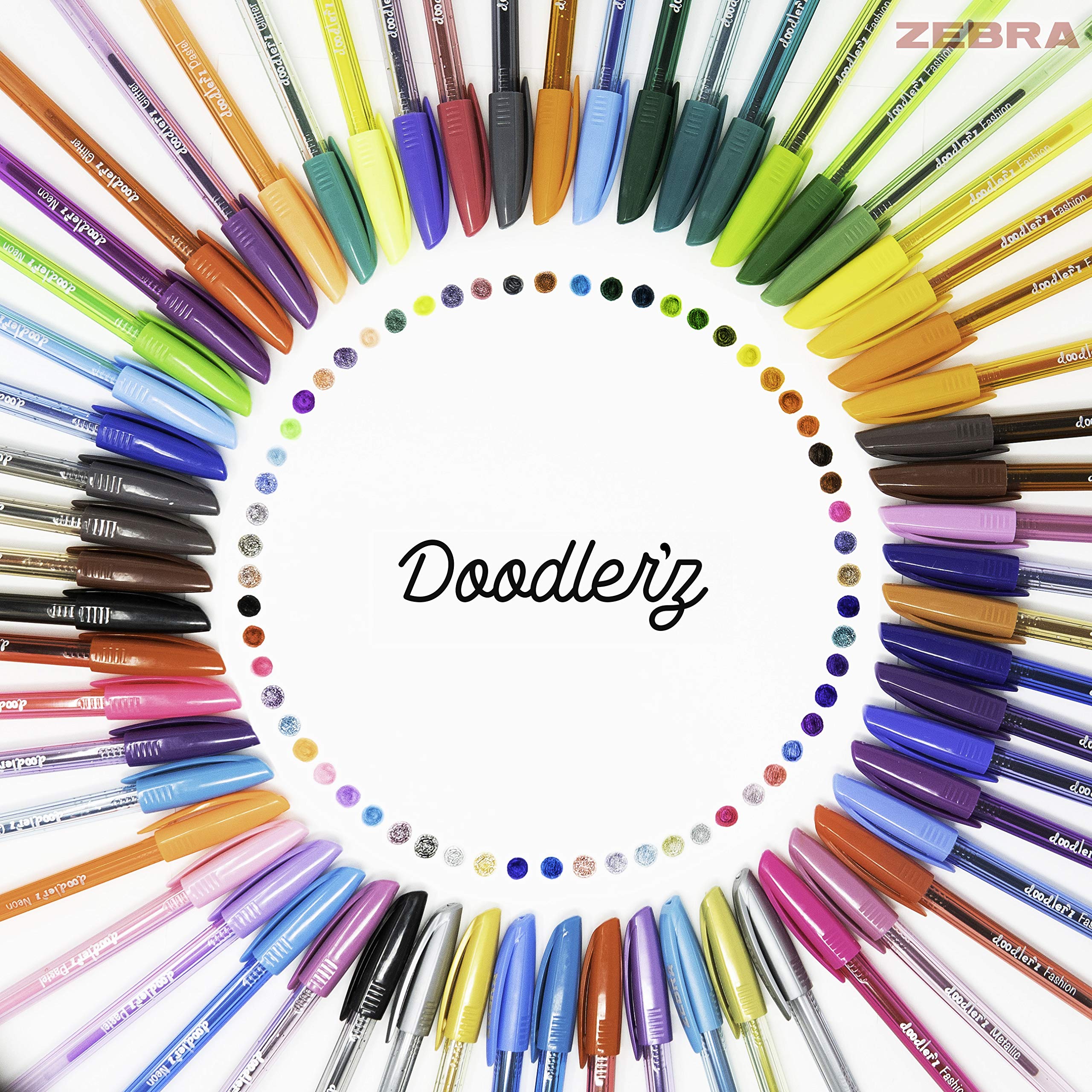 Zebra Pen Doodlerz Gel Pens 60-Pack, 1.0mm Bold Point, School & Scrapbook Supplies, Smooth Writing, Ergonomic Grip, Rainbow Colors: Glitter, Neon, Metallic, Pastel, Translucent Barrel (41960)