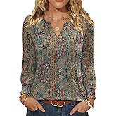 Ivicoer Long Sleeve Shirts for Women V Neck Pleated Blouses for Women Dressy Casual Fall Ladies Top 2025