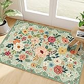 DUKINO 2x3 Rugs for Entryway, Floral Indoor Washable Front Door Mat, Non Slip Boho Small Carpet, Soft Low Pile Throw Rug for Entrance, Bedroom, Kitchen, Laundry, Bathroom, Green