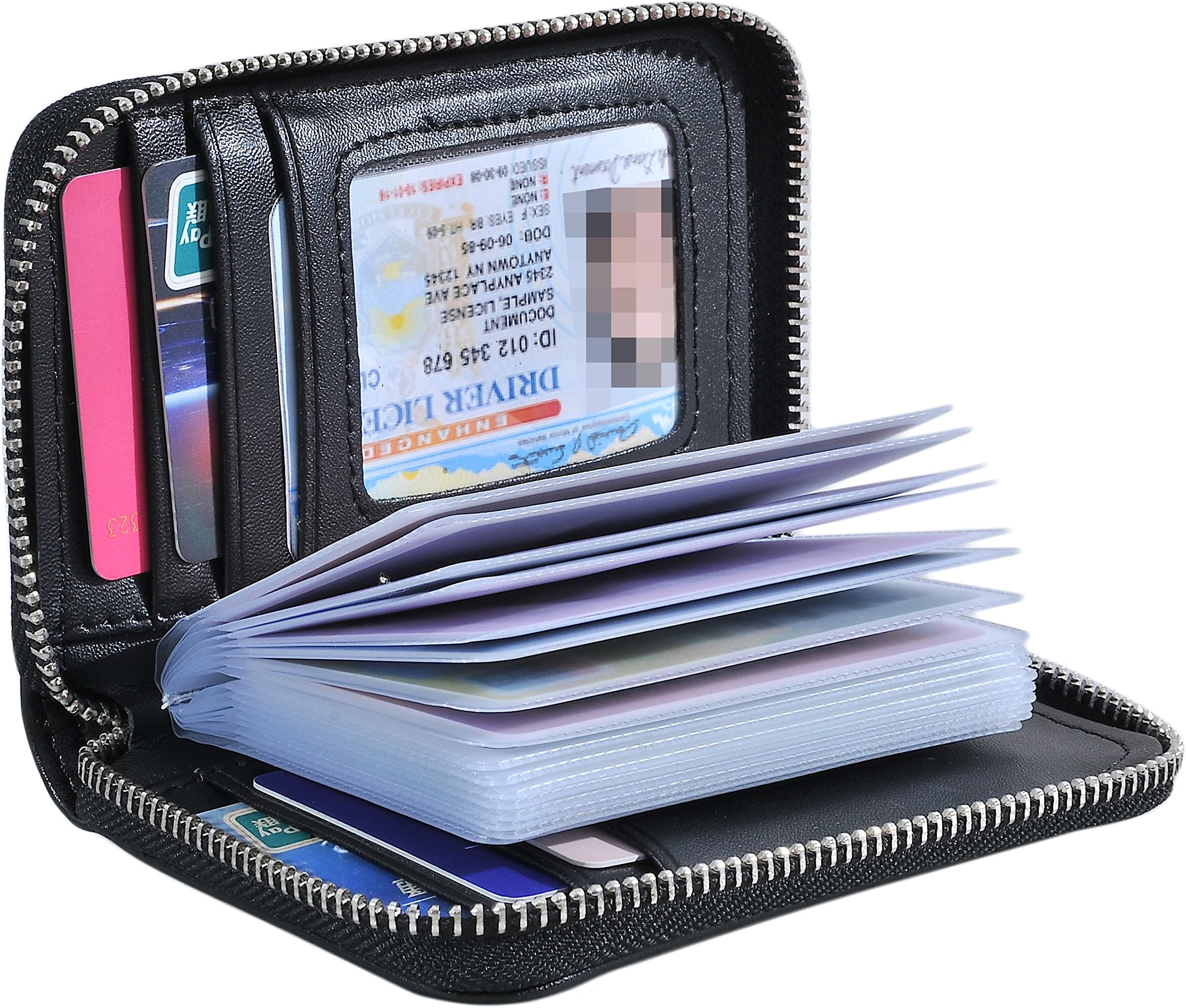 Leamekor Credit Card Wallet Holder Zip Bifold Wallet Genuine Leather 25 Card Slots