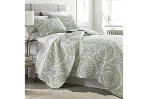 Southshore Fine Living, Inc. Boho Quilt Set Lightweight, Coverlet Bedspread 3-Piece Paisley Bedding Set with Two Matching Shams (108 in Wide x 98 in Long), Green, King/California King