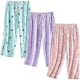 PNAEONG 3 Pack Women Pajama Pants Capri Length Drawstring Pj Bottoms Sleep Lounge Pants with Pockets S-3XL