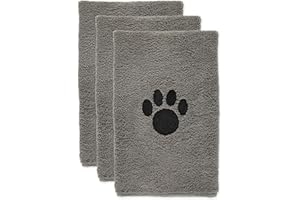 Bone Dry Pet Grooming, Embroidered Microfiber Towel Drying Collection, 15x30, Gray