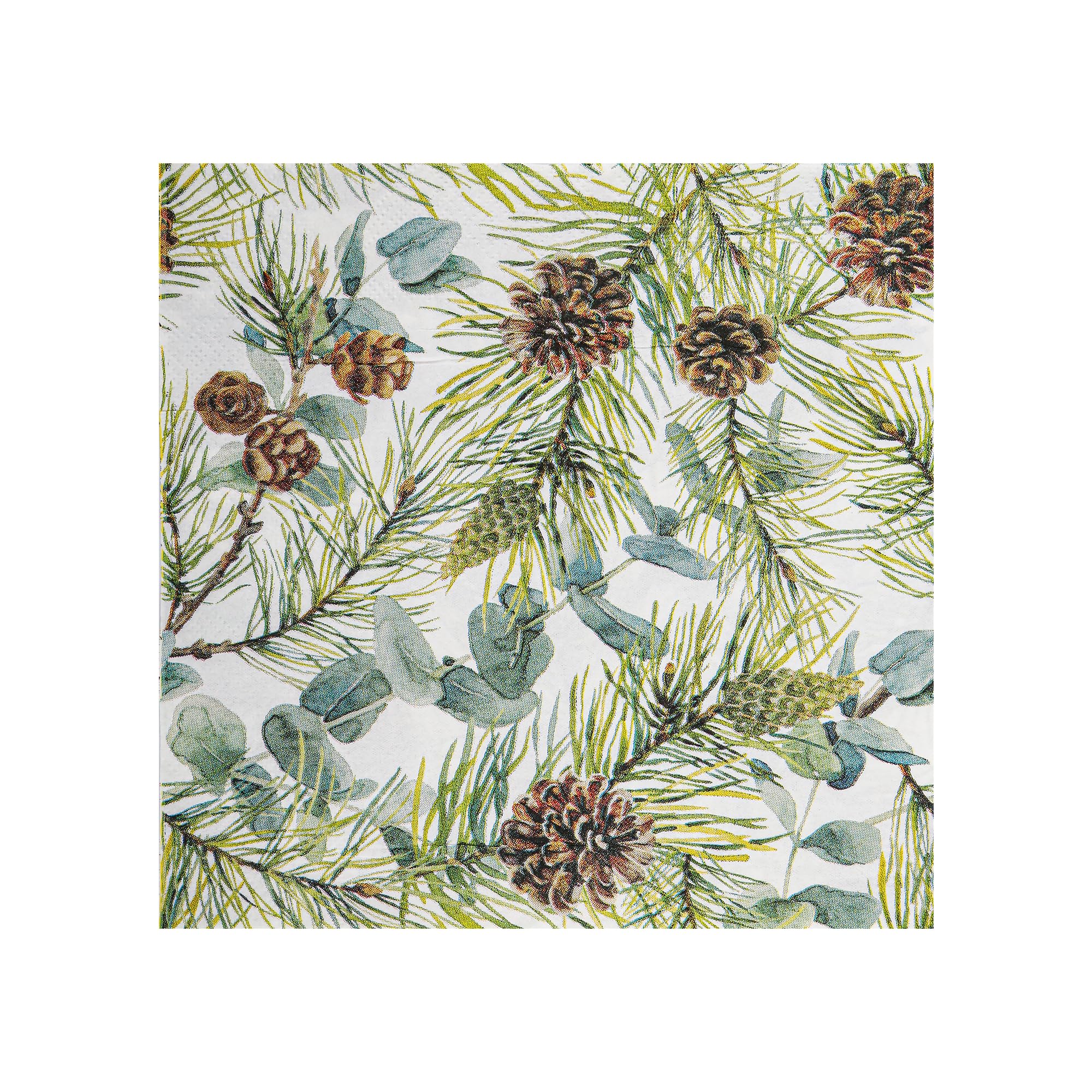 View 1 of 100 Christmas Party Napkins Winter Pine Branches Cones and Eucalyptus Disposable Paper Napkins Watercolor Greenery Branches Holiday Dinner Hand Towel for Party Supplies Table Decor