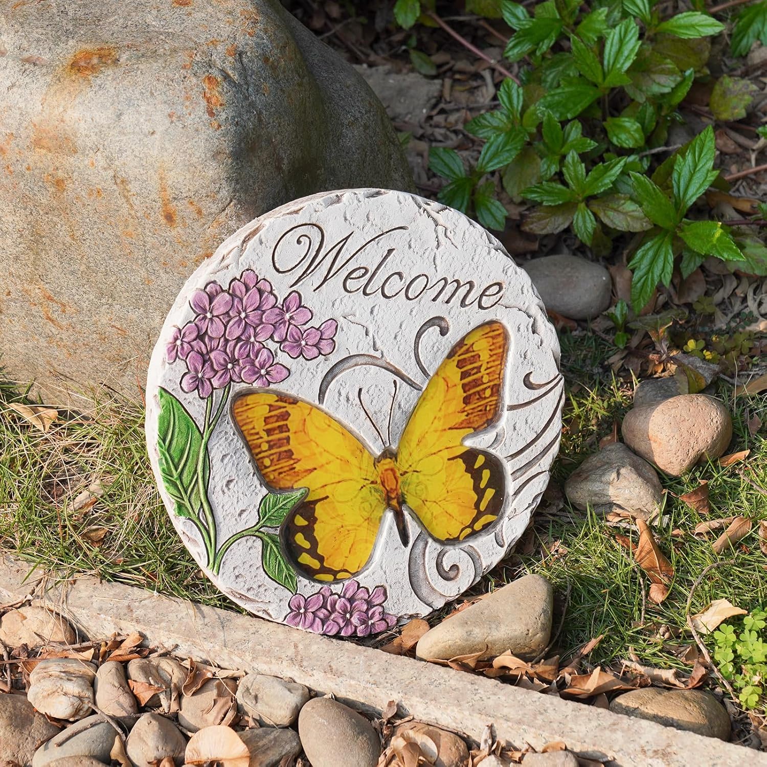 Hardscaping Materials - Garden Décor Stepping Stones Outdoor - Cement Butterfly Decorative Stone Bright Color Memories Pavers Outdoor for Garden Yard 9.5 * 9.5 * 0.5 Inch LC Lcdecohome