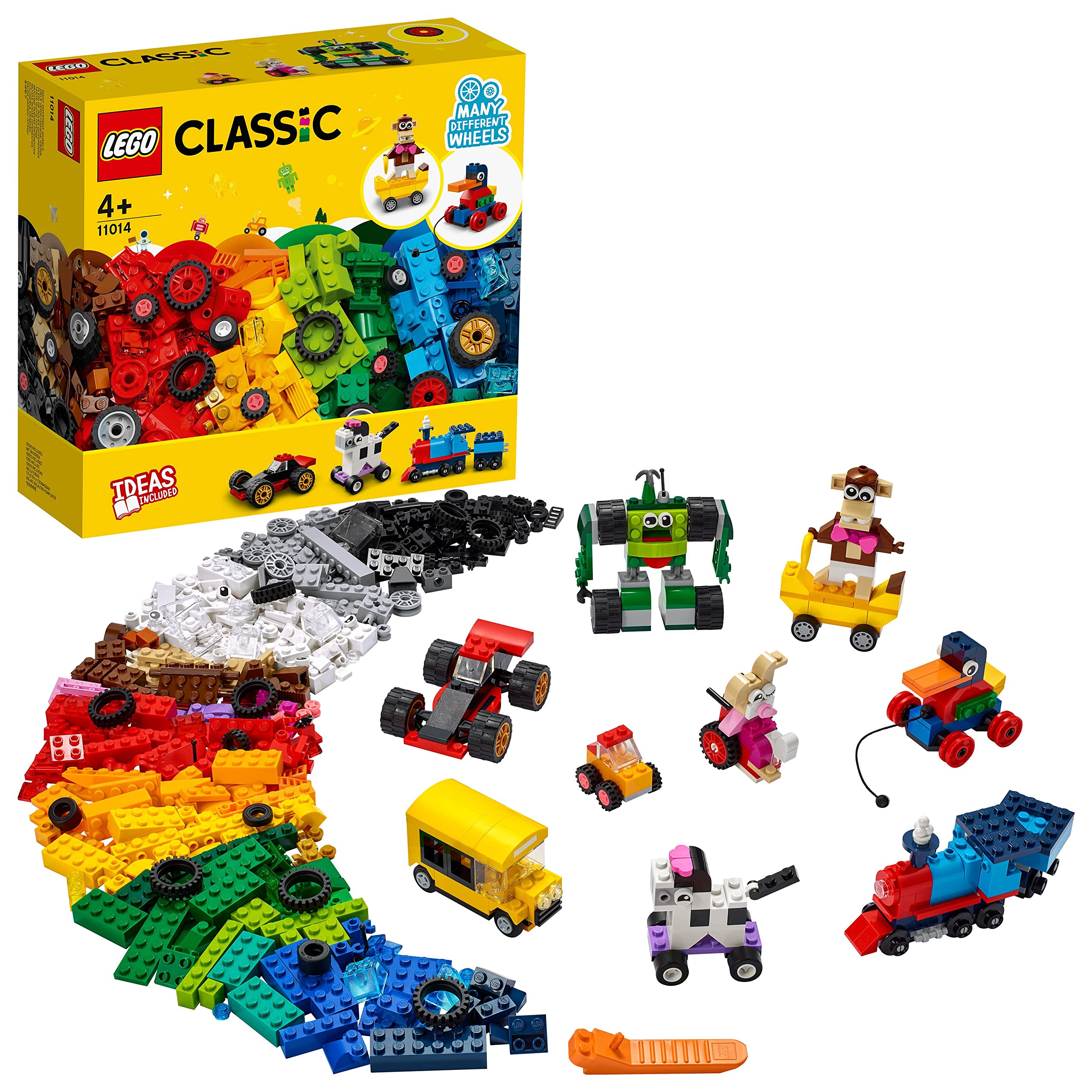 LEGO 11014 Classic Bricks and Wheels Starter Building Set with Toy Car, Train, Bus, Robot, animals and More Construction Toys, Gifts for 4 Plus Year Old Kids, Boys & Girls