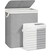 STORAGE MANIAC Double Laundry Hamper with Lid, 140L Tall Metal Frame Laundry Baskets with Removeable Bag, Large Clothes Hampe