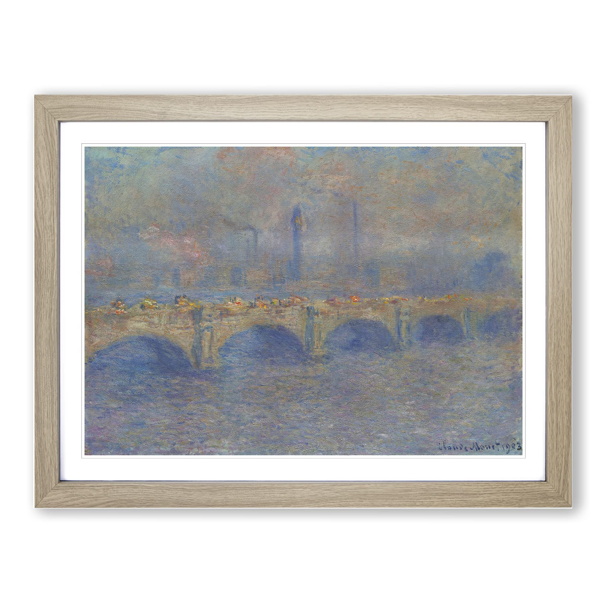 Waterloo Bridge In London Vol.1 By Claude Monet Classic Painting Framed Print | A3 Oak Framed Wall Art | Ready to Hang | Classic Cityscape Picture | Living Room Bedroom Lounge Office