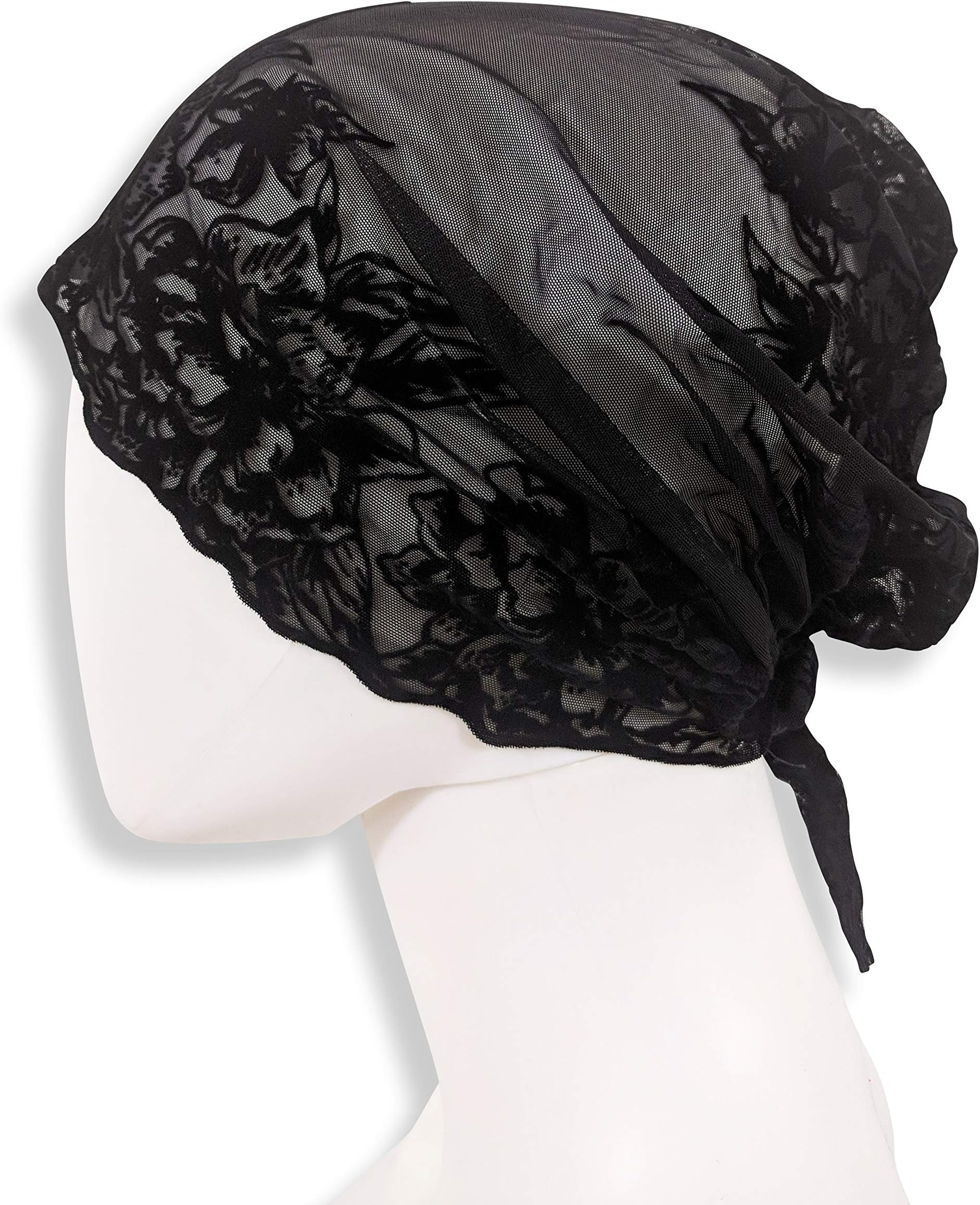 Dey Beautiful Lace Bonet Cap Chemo Head Hat Under Scarf Black