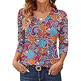 AKEWEI 3/4 Length Sleeve Womens Tops V Neck T Shirts Dressy Casual Pleated Spring Fashion 2026 Work Blouses