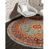 Unique Loom Sahand Collection Area Rug - Shapur (6' 1" Round, Light Blue/ Light Brown)