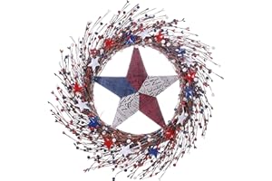 VioletEverGarden 20 Inch 4th of July Patriotic Wreaths for Front Door Independence Day Red White Blue Berry Wreath with Stars Americana Wreath July Fourth Memorial Day Flag Day Partriotic Decorations