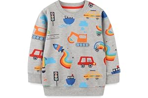 AMIYAN Toddler Boys Sweatshirts Cotton Long Sleeve Pullover Girls Crewneck Tops Cartoon Sport Shirts for Kids 2-6Y