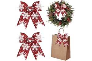 AIMUDI Red Christmas Bows for Wreaths 6" Xmas Snowflake Bows Burlap Bow for Christmas Trees Twist Tie Bows for Gift Wrapping Crafts Fireplaces Presents Winter New Year Decor, 12 PCs
