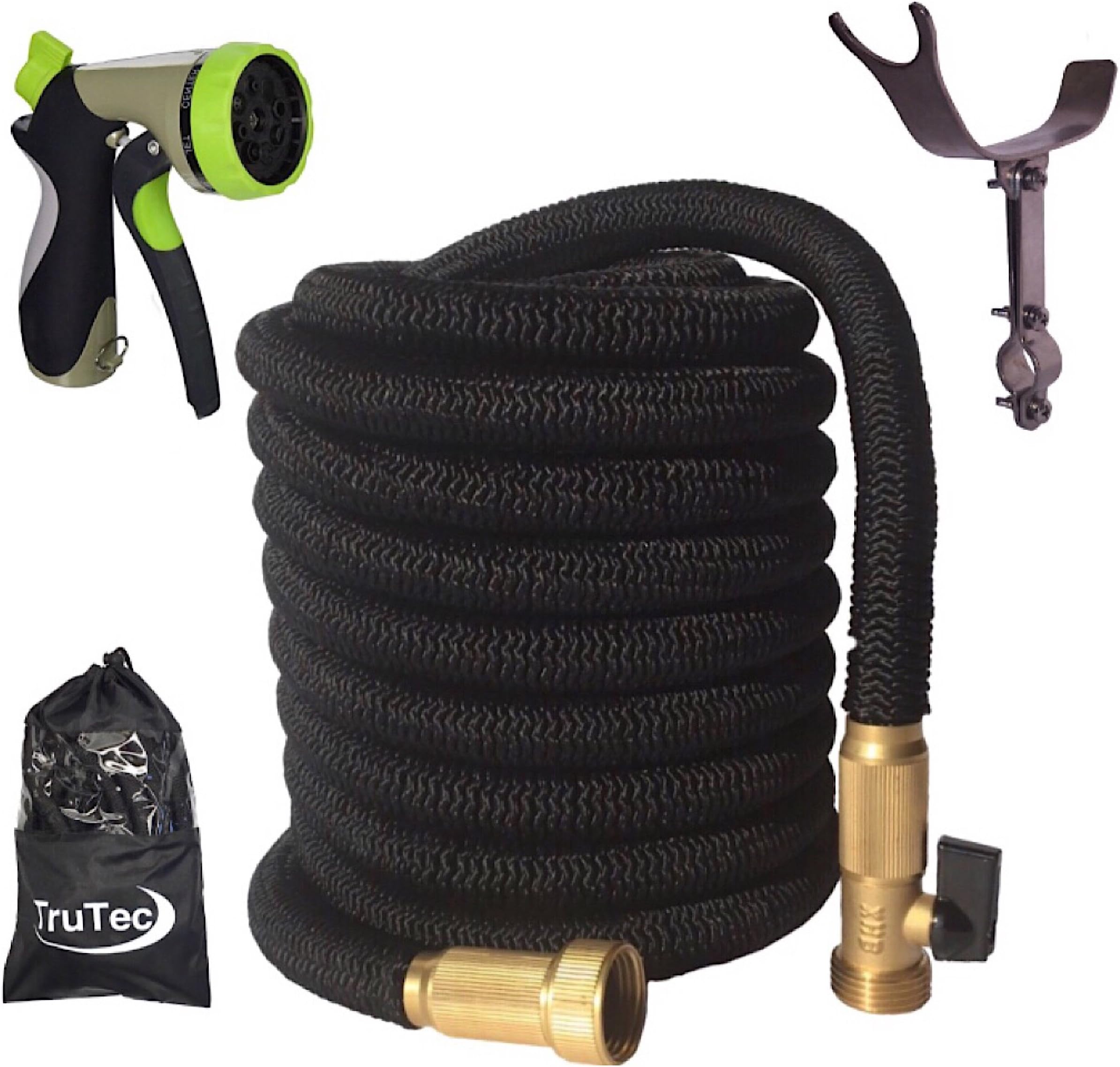 Newest 75 Foot Expandable Garden Hose, Strongest Expanding Hose with Triple Layer Latex Core, 48 Ply Fabric, 8 Pattern Spray Nozzle, Tidy Stainless Steel Holder (Pat. Pend.)