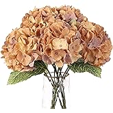 Jim's Cabin Artificial Flowers Silk Hydrangea Arrangements with 5 Big Heads Fake Flower Bunch Bouquet for Home Wedding Party Decor DIY (Brownish Yellow)