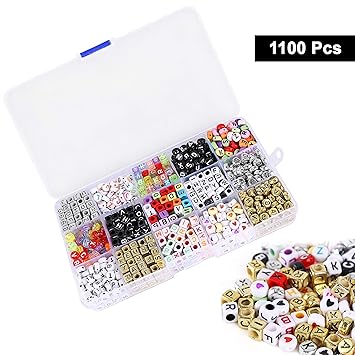 Lot De 1100 Perles Lettre Alphabet Az Avec Boîte De Rangement Par Kurtzy Cubes Rondes Blanc Doré Noir Multicolore Formes Variées Kit Ultime - 