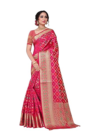 Women's Kanjivaram Banarasi Jacquard Silk Heavy Zari Work Saree With Blouse Piece