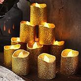 Honoson 24 Pack Gold Candles Party Decoration Flameless LED Tea Light Battery Operated Candle for Halloween Christmas Valentine Diwali Wedding Table Centerpiece