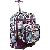 J World Duo Kids Rolling Backpack With Lunch Box Set. School Bookbag on Wheels, Secret Garden