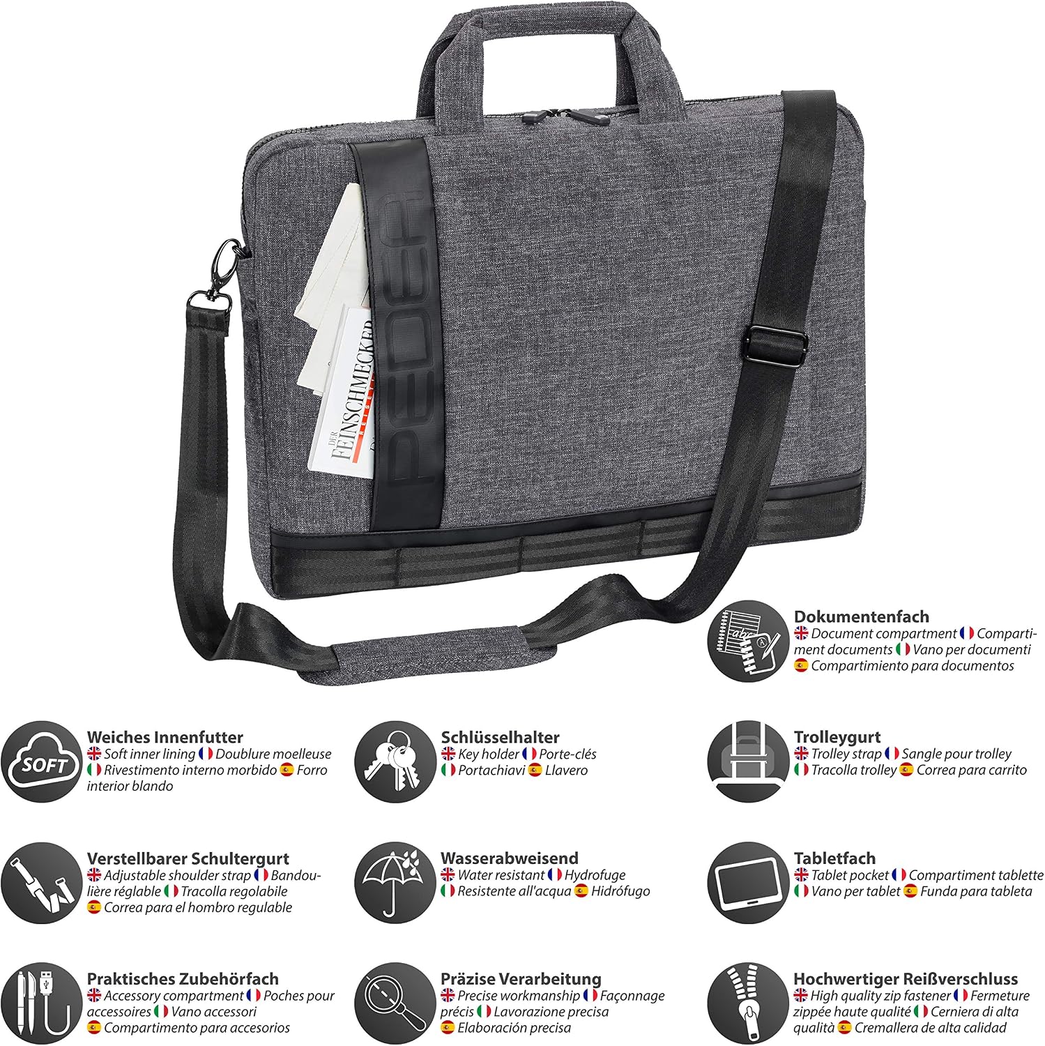 PEDEA laptop bag "Fancy" bag for notebooks with screens up to 17.3 inches (43.9 cm); shoulder bag with shoulder strap, grey - Image 4