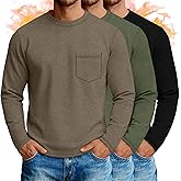 Neer 3 Pack Men's Big and Tall Thermal Shirt Fleece Lined Loose Fit Underwear Tops Casual Crew Neck Lightweight Base Layer