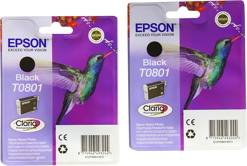 Epson T0801 Black Ink Cartridge Pack of 2 for Stylus Photo P50 PX Series