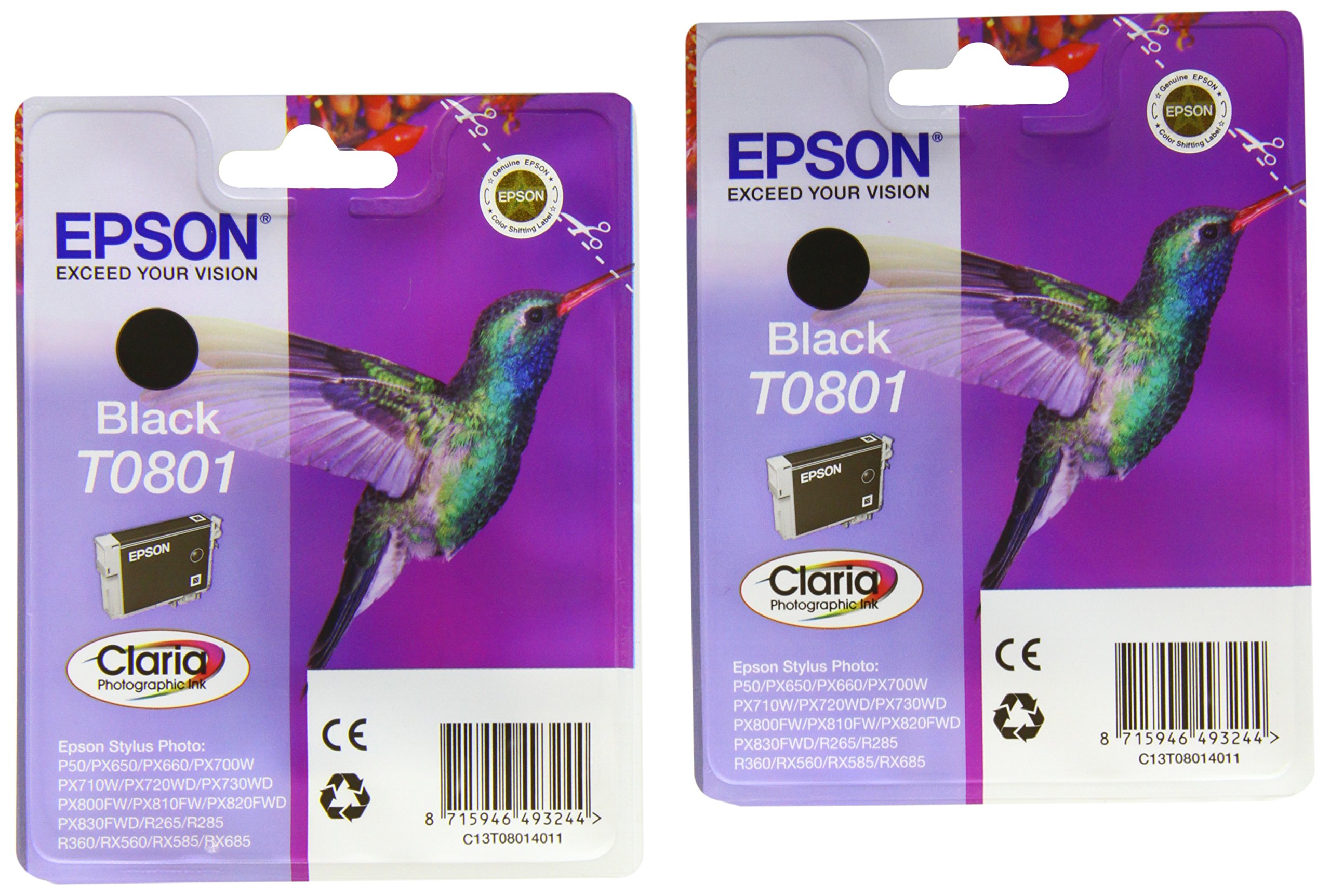 Epson T0801 Ink Cartridge, Black (Pack of 2), Genuine