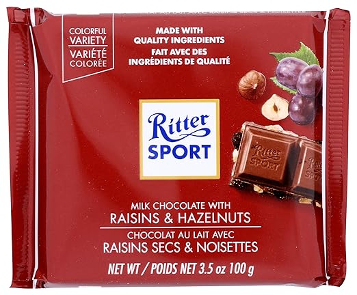 Amazon Com Ritter Sport Raisin Hazelnut Chocolate Bar 3 5 Oz Grocery Gourmet Food