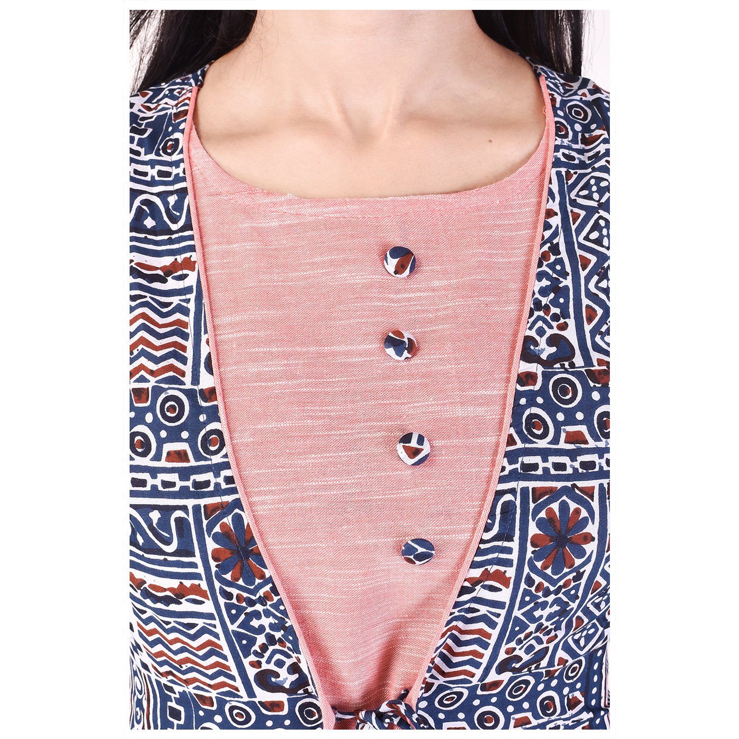 crazora women's long cotton kurti with printed jacket