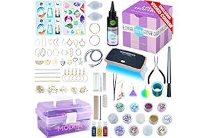 MODDA UV Resin Kit with Video Course, Resin Jewelry Making Kit for Adults, Teen Girls, Beginners, Includes UV Resin, UV Lamp, Resin Glitters, Foil Flakes, Silicone Molds for DIY Arts and Crafts
