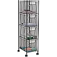 Mind Reader Rolling Cabinet with Drawers, Desk Art Supply Organizer, Storage, Kitchen, Metal Mesh, 8"L x 11"W x 31.5"H, Black