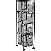 Mind Reader Rolling Cabinet with Drawers, Desk Art Supply Organizer, Storage, Kitchen, Metal Mesh, 8"L x 11"W x 31.5"H, Black