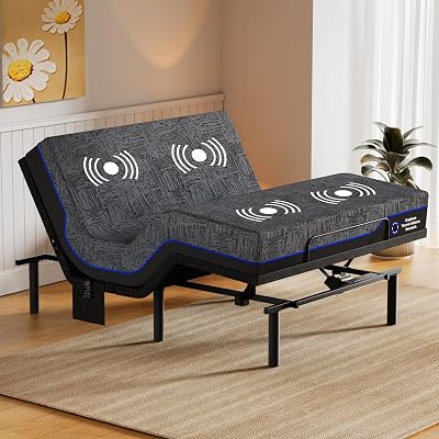 Amada Queen Adjustable Bed Frame and 14 Inch Cooling Gel Memory Foam Mattress Set, Massage, Head & Foot Incline, Wireless Remote, USB Ports, LED Night Light, Medium Firm Support