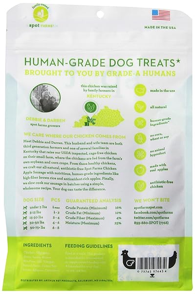 SPOT FARMS CHICKEN APPLE SAUSAGE HEALTHY ALL NATURAL DOG TREATS HUMAN GRADE MADE IN USA 12.5 OZ