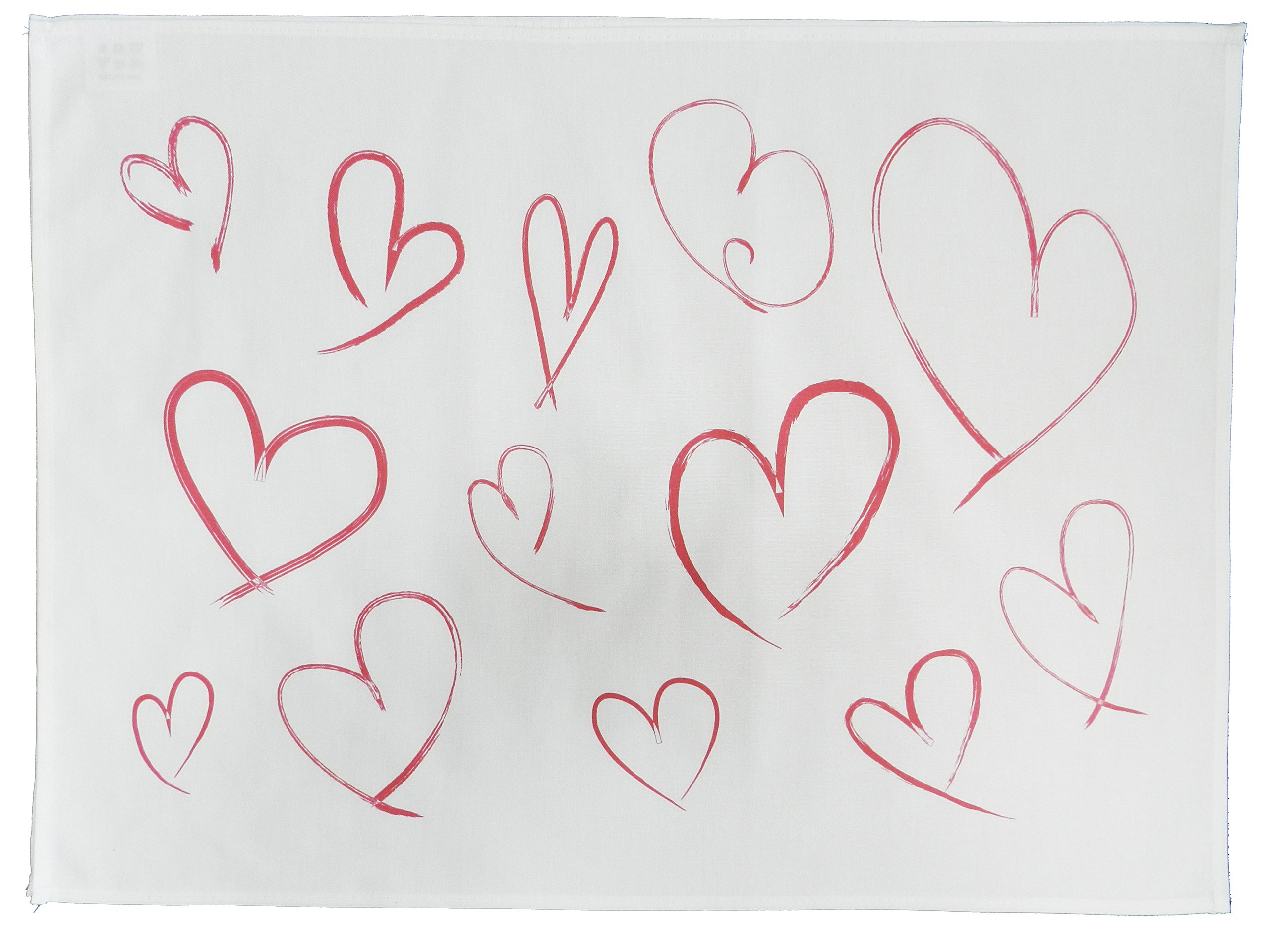 Half a Donkey Red Doodle Hearts- Large Cotton Tea Towel