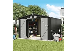 Verano Garden 8x10FT Outdoor Storage Shed, Large Galvanized Steel Metal Garden Shed, Double Door W/Lock, Outdoor Storage House for Backyard, Patio, Lawn(113.78"x88.58"x77.17")