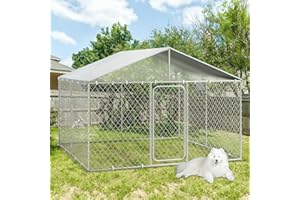 LEISU Outdoor Dog Kennel, Large Dog Run Enclosure, Outside Heavy Duty Dog Pens House Pet Playpen with Galvanized Chain Link Waterproof Cover and Secure Lock(10 x 10 x 6FT)
