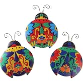 Scwhousi Metal Ladybugs Outdoor Wall Decor,Mexican Pottery Outdoor Decor,Talavera Garden Decoration Hanging for Fence,Yard, Patio,Living Room,Bedroom,Muticolored